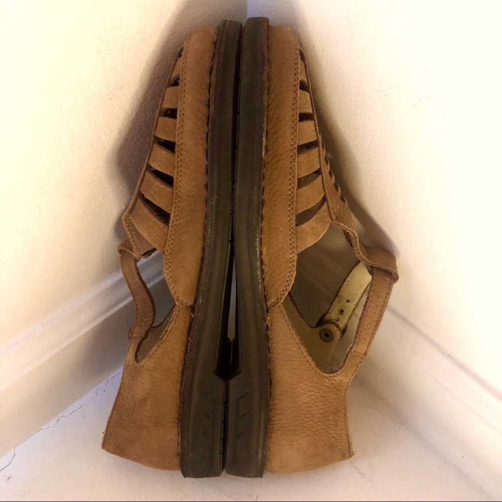 📌SOLD📌Vtg | Rieker Leather Minimalist Sandals Tan Cut Out Fisherman Vintage - Picture 9 of 12
